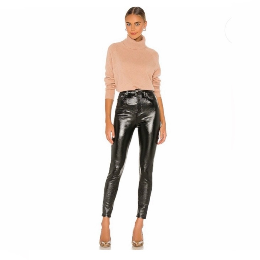 NWT FREE PEOPLE PHOENIX COATED LIQUID BLACK FAUX LEATHER PANTS SIZE 29